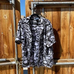 Gothic streetwear skull button up motorcycle shirt